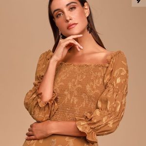 Lulus Wanderlust Smocked Puff-Sleeve Top xs